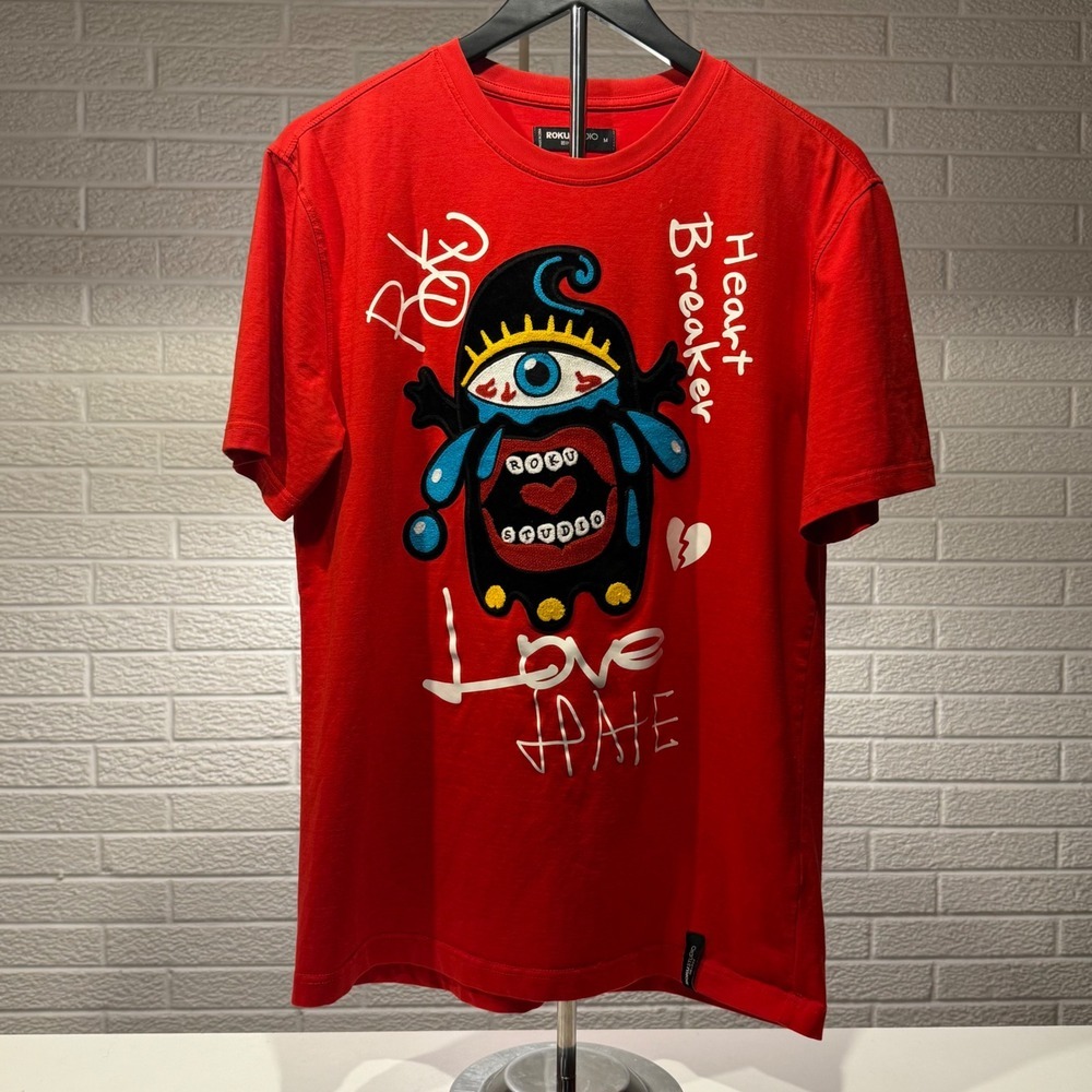 ROKU‎ STUDIO Red Graphic T Shirt Heart Breaker Love Hate Monster Tee Medium